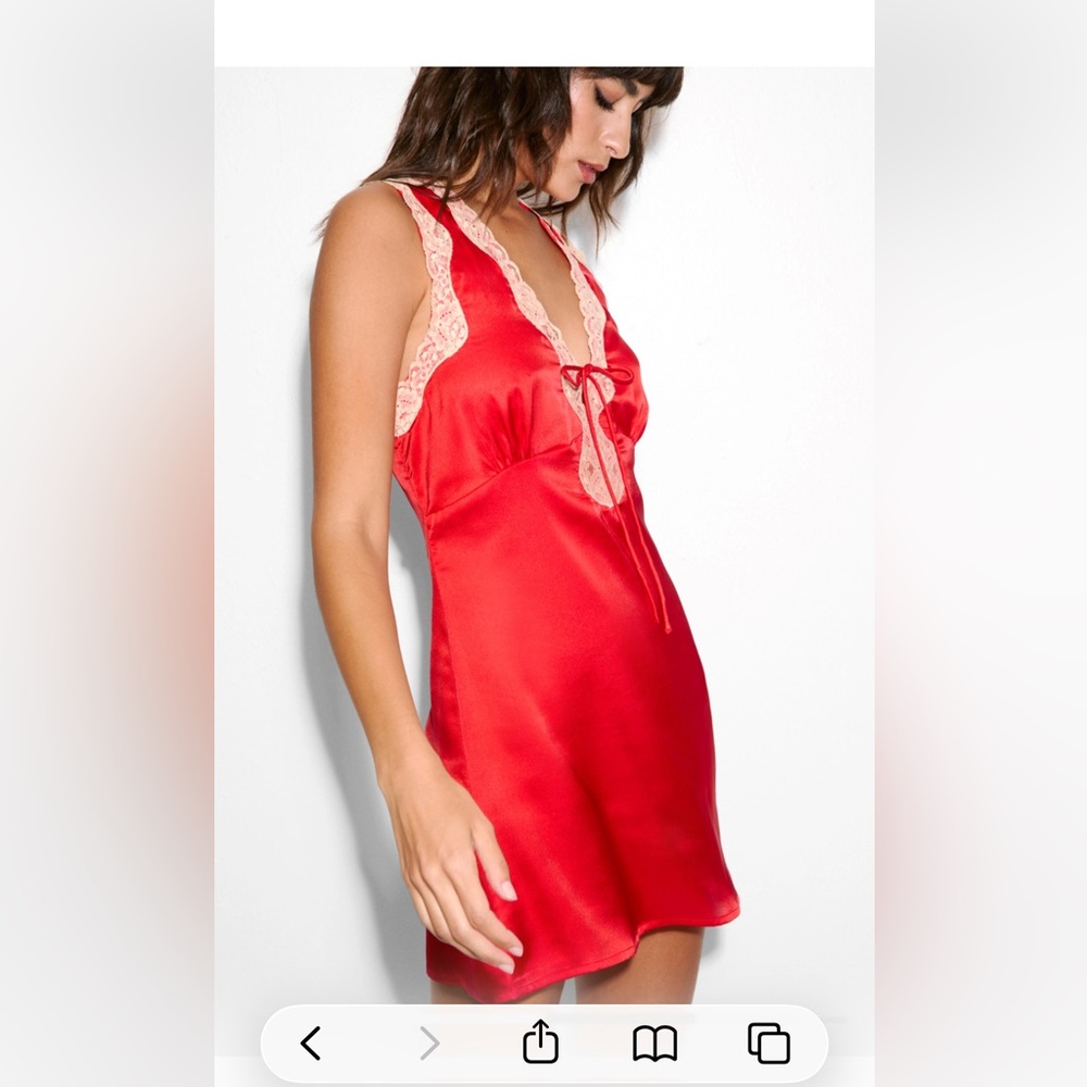 NWT Nessa Barrett Satin Lace Cutwork Tie Front Mini Dress - Picture 2 of 9
